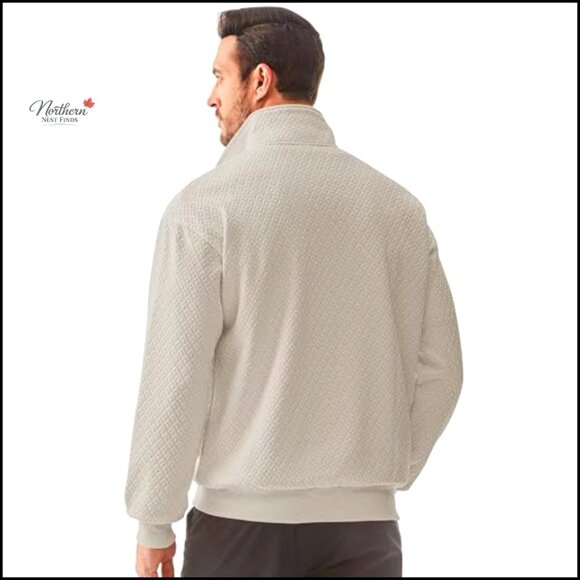Men's Quarter Zip Sweatshirt Long Sleeve Waffle Mock Neck Pullover Casual - Picture 4 of 7